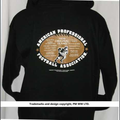 Hoodie backside: Pro Football year one 1920 league pigskin emblem