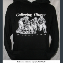 Galloping Ghosts, Pro Football 100 years. Black hoodie with hand warmer pocket